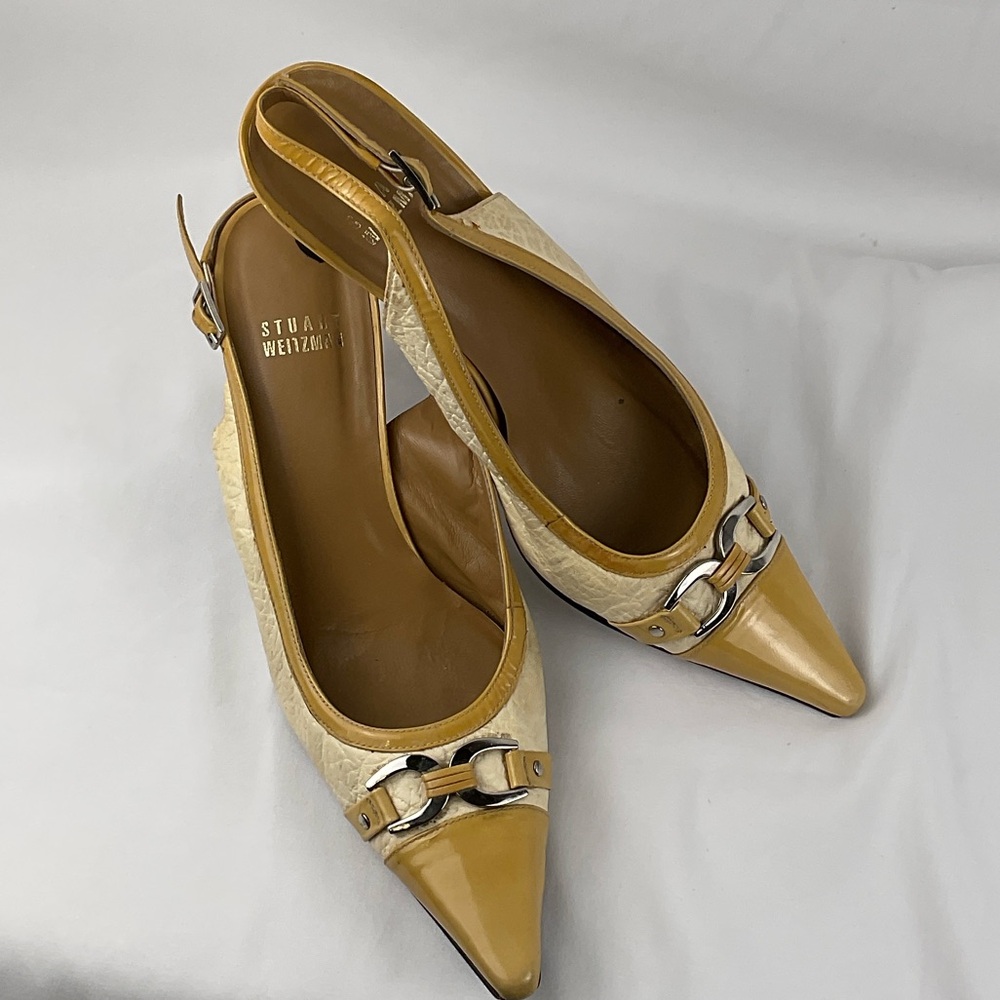 Stuart Weitzman Yellow‎ and Cream Slingback Heels